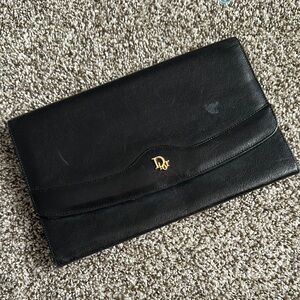 Dior Black Leather Clutch with Gold Logo